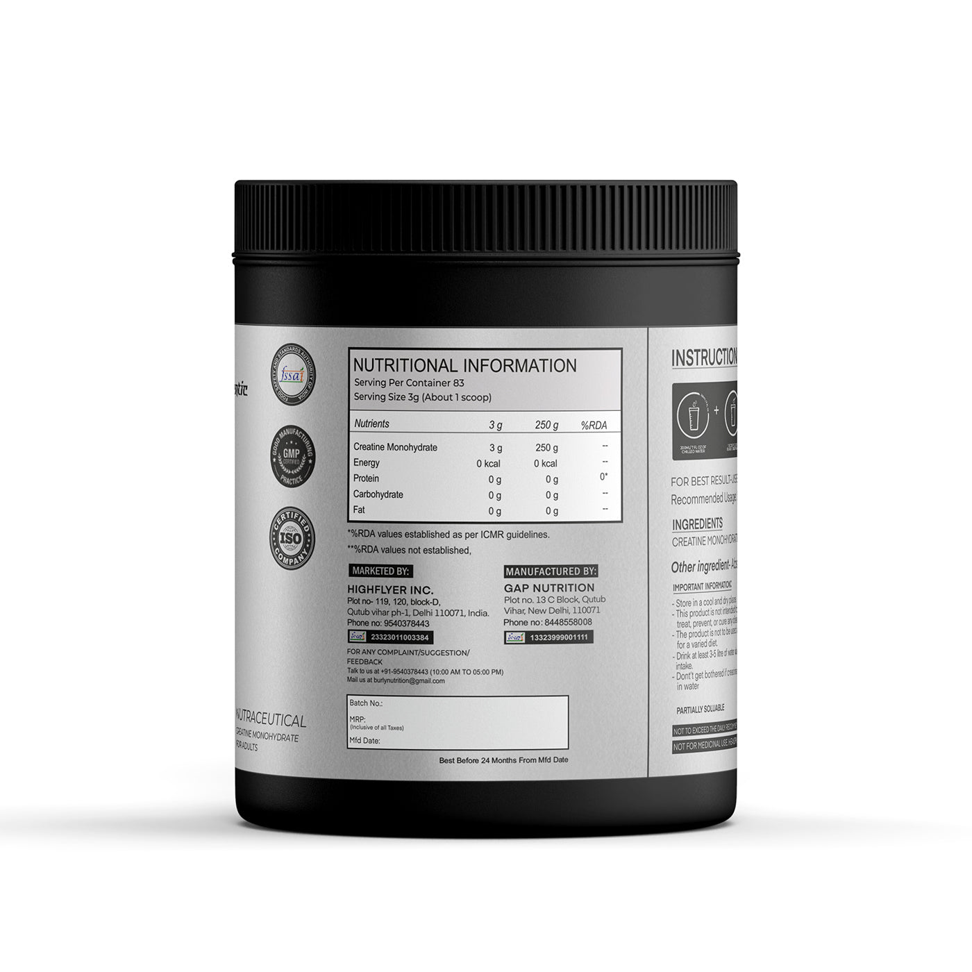 BURLY CREATINE MONOHYDRATE (250GM)